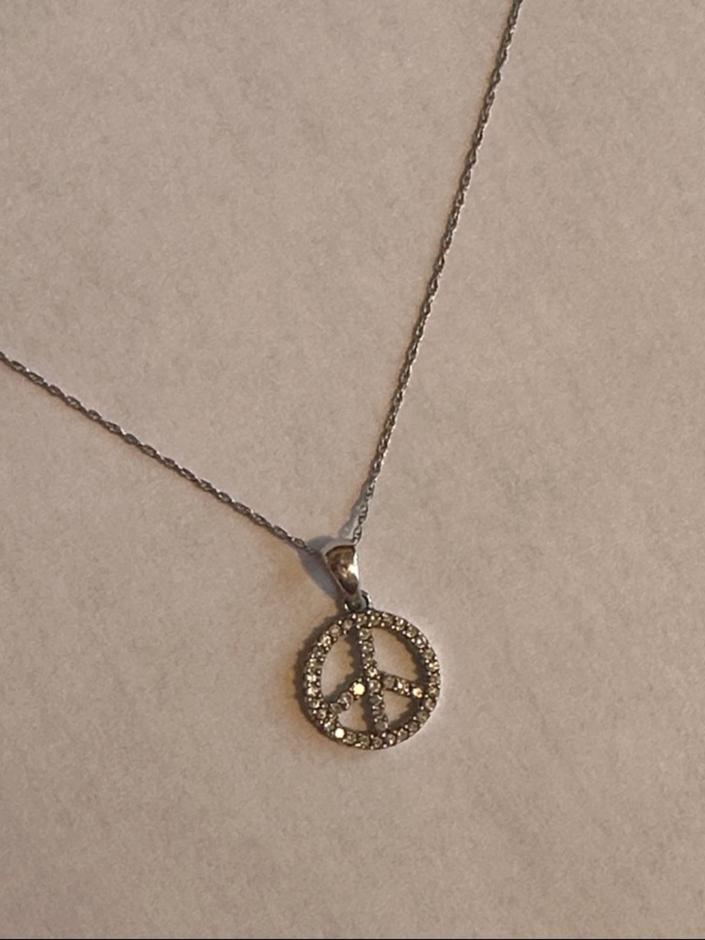 14k white gold dainty peace sign necklace - Picture 2 of 9